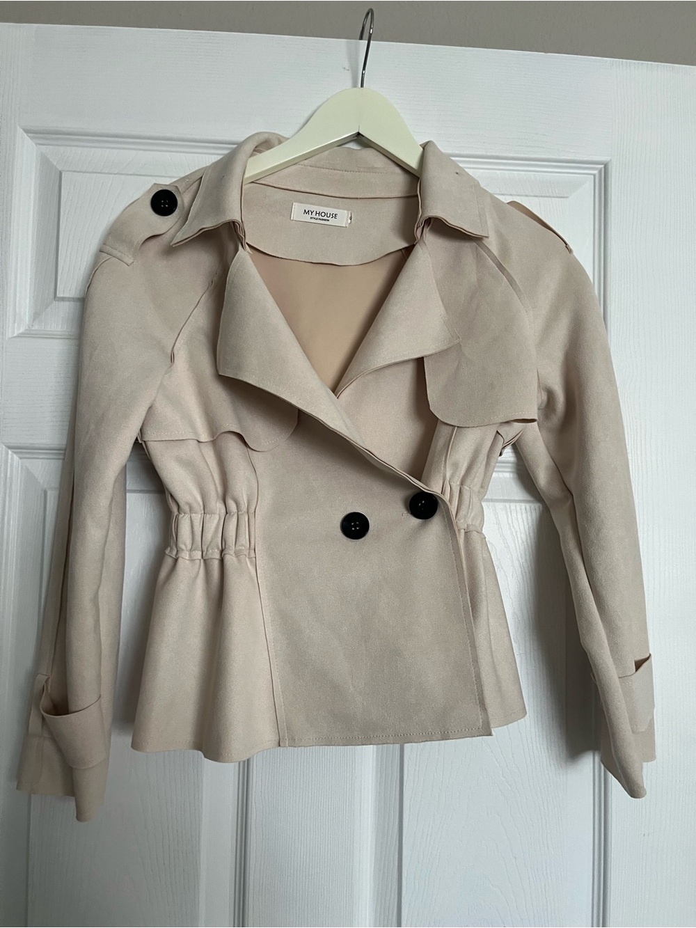 Cream Short Double-Breasted Trench Coat